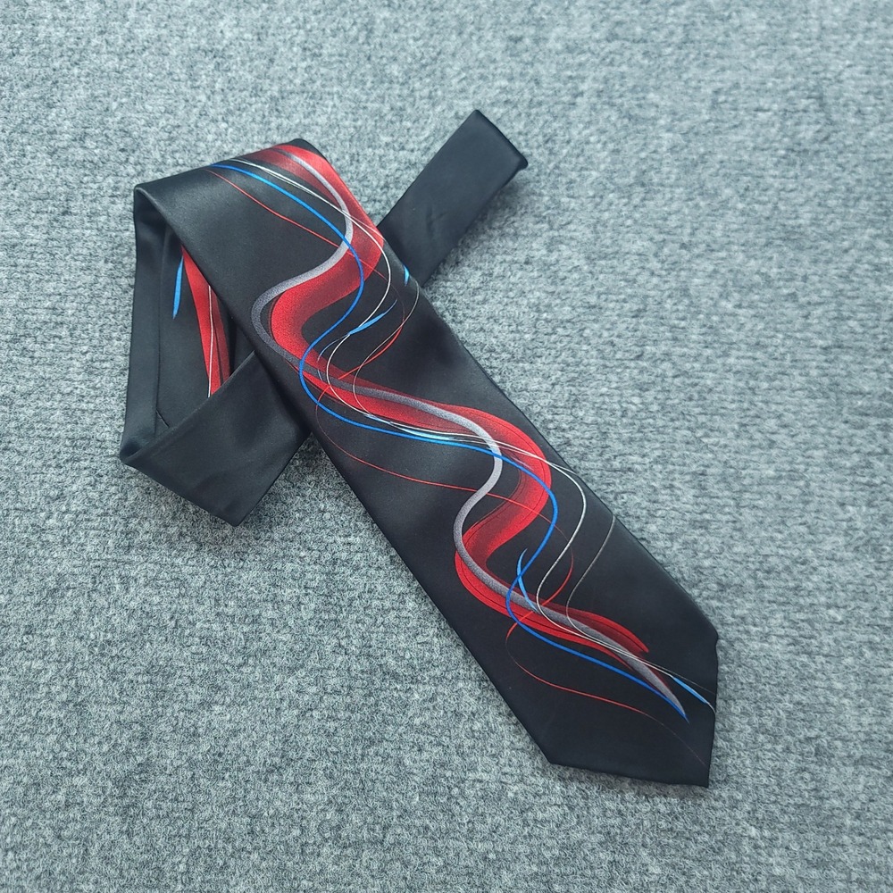 J. Garcia Vintage 90s Silk Tie Black Red Blue Abstract Waves Collection 51
